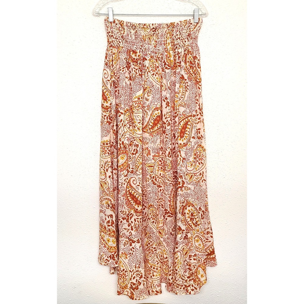Cynthia Rowley XL Orange Cream Rayon Flowy Elastic Waist Maxi Skirt Boho Resort - Picture 6 of 11